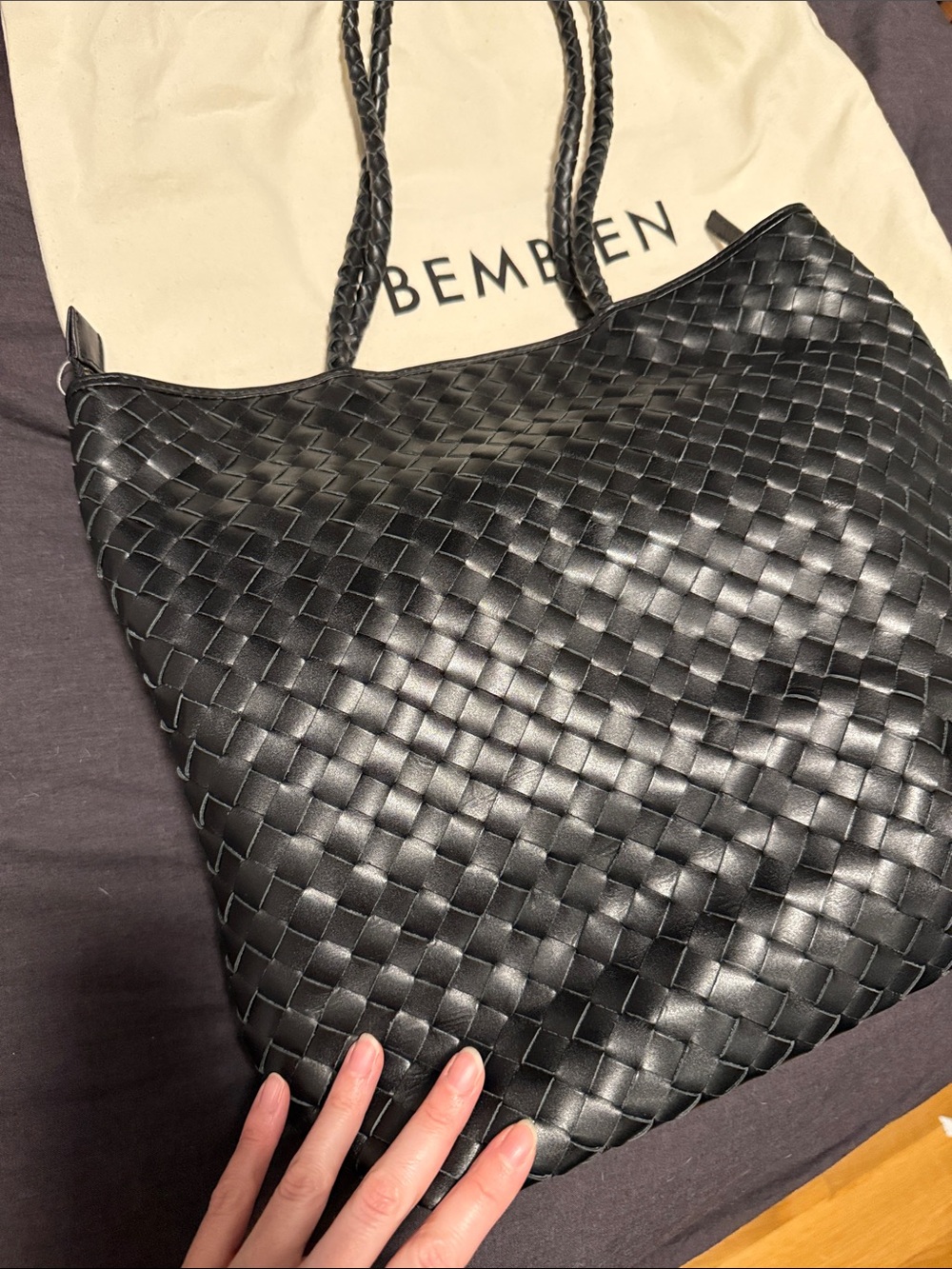 Bembien Le Max Tote - Black Woven Leather Tote Bag - Picture 2 of 5